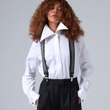 Sicily Chalk White Floral Patterned Silk Suspenders