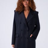 Broadway Liza Double-Breasted Virgin Wool Blazer in Deep Black