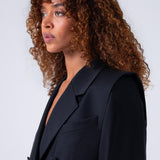 Broadway Liza Double-Breasted Virgin Wool Blazer in Deep Black