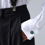 Meadow Green Floral Print Handmade Italian Cufflinks with Clear Resin