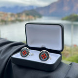 Lava Orange Floral Print Handmade Italian Cufflinks with Clear Resin