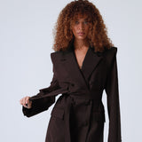 Broadway Monica Double-Breasted Virgin Wool Blazer in Dark Coffee