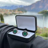 Meadow Green Floral Print Handmade Italian Cufflinks with Clear Resin