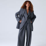 Broadway Sophia Double-Breasted Virgin Wool Blazer in Grey