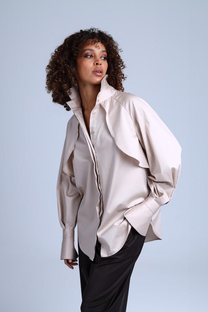 Diva Business Style Beige Organic Cotton Shirt XS-S Diva Business Style Beige Organic Cotton Shirt XS-S