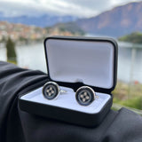 Chalk White Floral Print Handmade Italian Cufflinks with Clear Resin