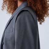 Broadway Sophia Double-Breasted Virgin Wool Blazer in Grey