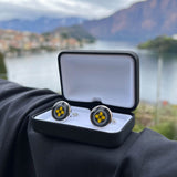 Lemon Yellow Floral Print Handmade Italian Cufflinks with Clear Resin