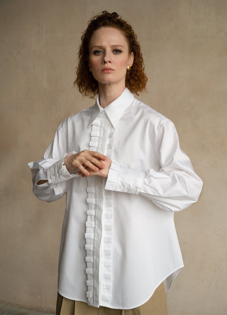 Settima Collared Shirt with Ruffle Trim Settima Collared Shirt with Ruffle Trim