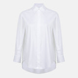 White cotton business shirt on invisible mannequin, front view