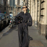Deep Black Wide-Leg Virgin Wool Pants Liza