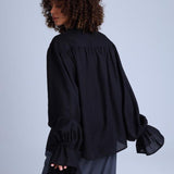 Protagonista Tencel Bow-Tie Black Blouse With Voluminous Airy Sleeves