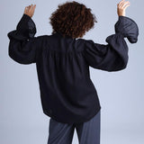 Protagonista Tencel Bow-Tie Black Blouse With Voluminous Airy Sleeves