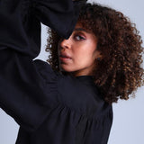Protagonista Tencel Bow-Tie Black Blouse With Voluminous Airy Sleeves