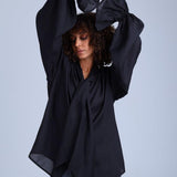 Protagonista Tencel Bow-Tie Black Blouse With Voluminous Airy Sleeves