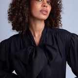 Protagonista Tencel Bow-Tie Black Blouse With Voluminous Airy Sleeves