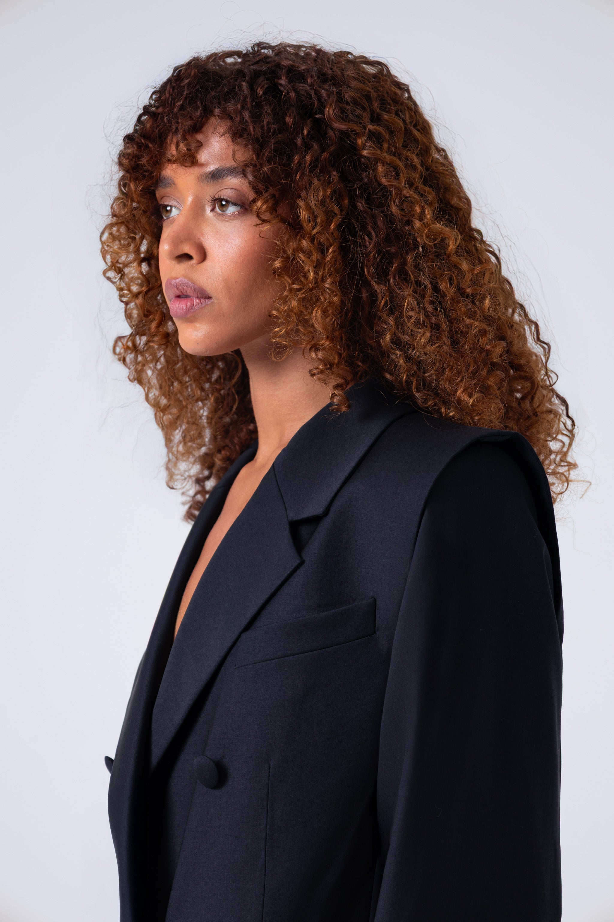 Broadway Liza Double-Breasted Virgin Wool Blazer in Deep Black – ETNA