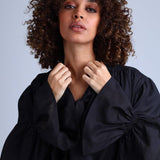 Protagonista Tencel Bow-Tie Black Blouse With Voluminous Airy Sleeves