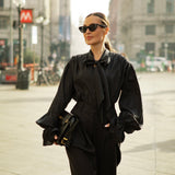 Protagonista Tencel Bow-Tie Black Blouse With Voluminous Airy Sleeves