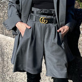 Broadway Sophia Virgin Wool Bermuda Shorts in Mid Grey