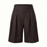 Broadway Monica Virgin Wool Bermuda Shorts in Coffee Brown