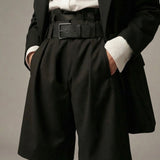 Broadway Liza Virgin Wool Bermuda Shorts in Dark Black