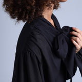 Tencel Pussy-Bow Black Blouse with voluminous airy sleeves