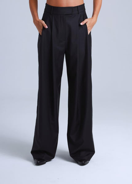 Deep Black Wide-Leg Virgin Wool Pants Liza – ETNA
