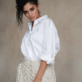 Terza Oversized Rolling-up White Cotton Shirt