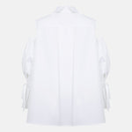 Luxury relaxed-fit white cotton gabardine shirt with voluminous sleeves and split-back collar, back product view
