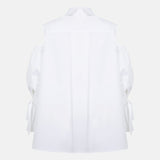 Luxury relaxed-fit white cotton gabardine shirt with voluminous sleeves and split-back collar, back product view