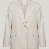 Tailored sand linen-blend jacket with peaked lapels, flap pockets and structured shoulders, front product view