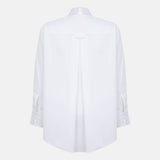White cotton business shirt on invisible mannequin, back view