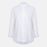 White cotton business shirt on invisible mannequin, front view